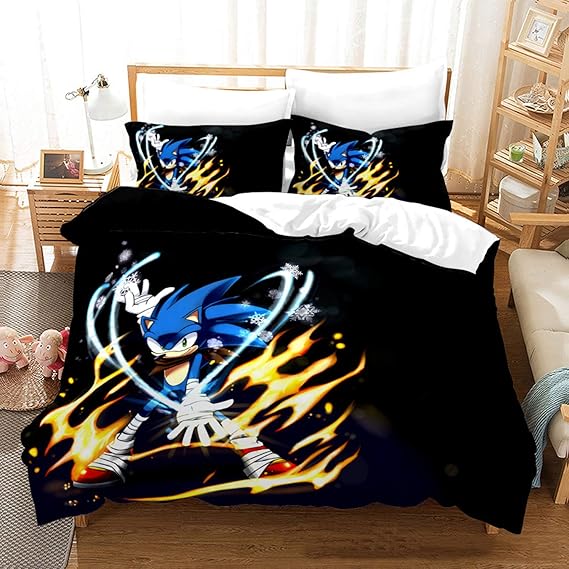 WuliDress Anime Bedding Set Queen Size Sonic The Hedgehog Black Duvet