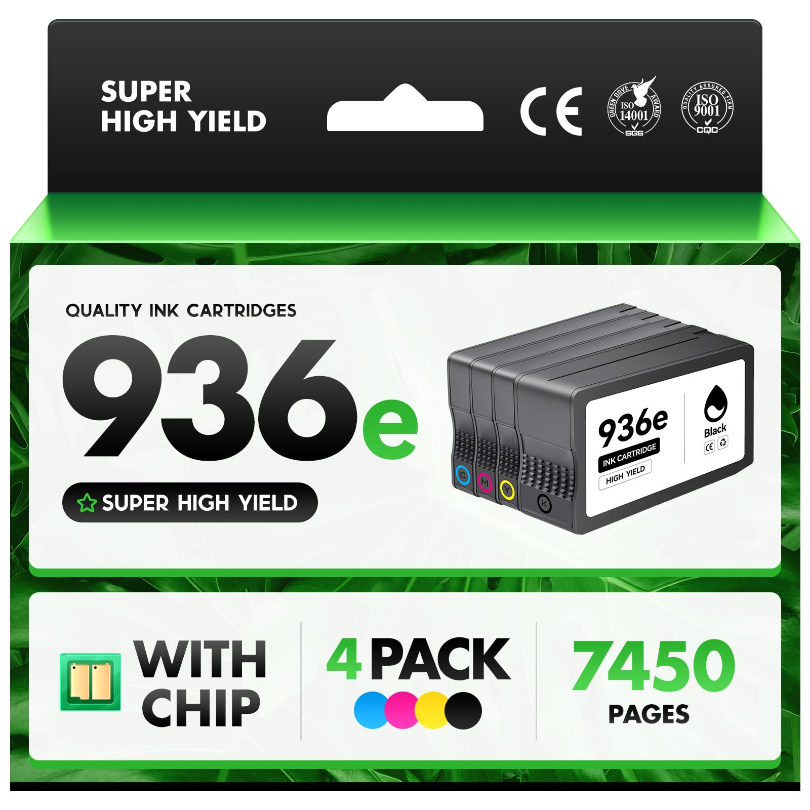 Photo 1 of 936e Ink Cartridge (with Chip) Combo 4-Pack Replacement for HP 936e 936 Ink Cartridge Compatible for HP OfficeJet Pro 9125e 9135e 9110b 9128e 9130b 9122e Wide Format 9730e Printers