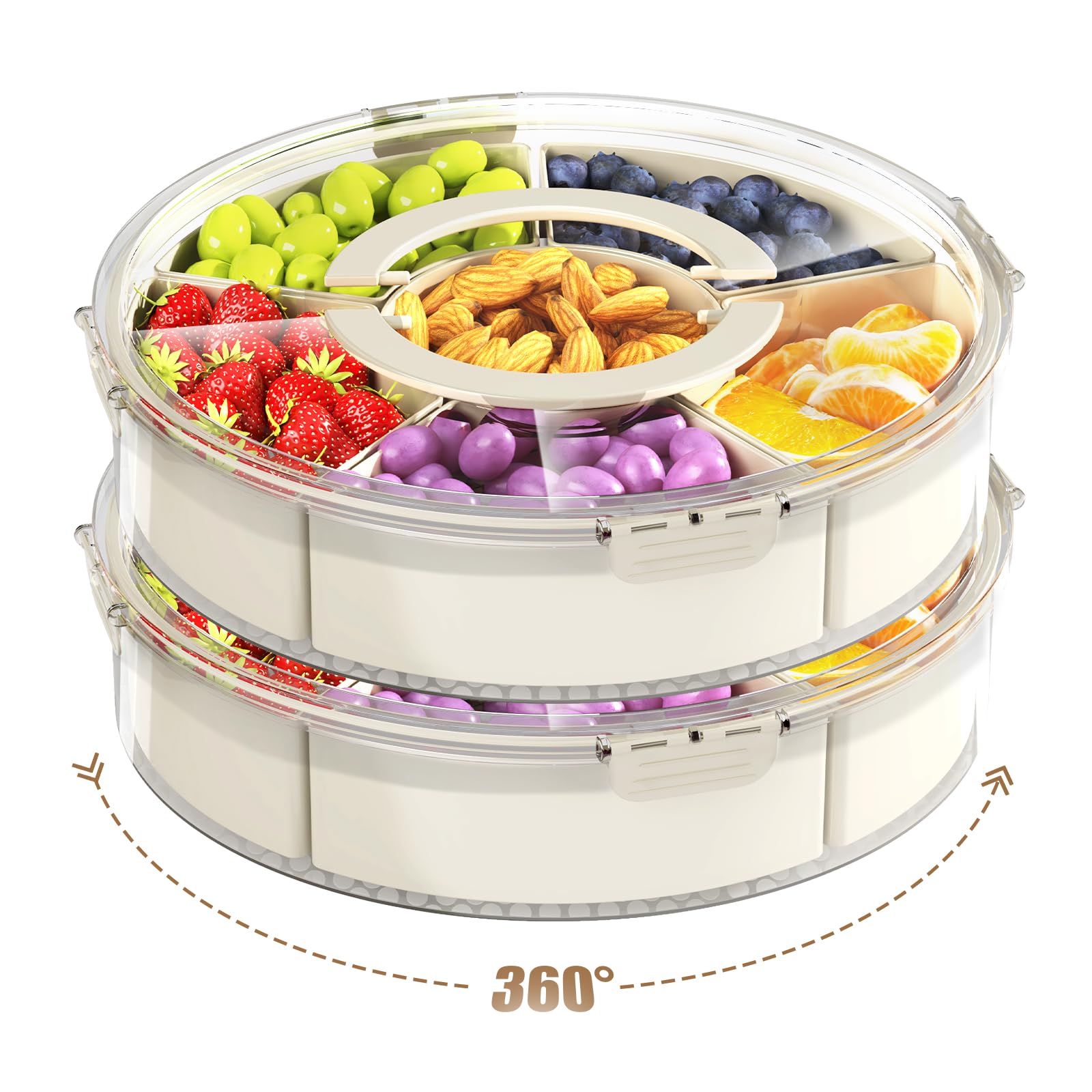 Photo 1 of Divided Serving Tray with Lid and Handle, Small Lazy Susan,Snackle Box Container, Multi-Purpose Food Platter for Charcuterie Veggie Fruit, Taco Tuesday Movie Night Travel Beach Picnic Essentials