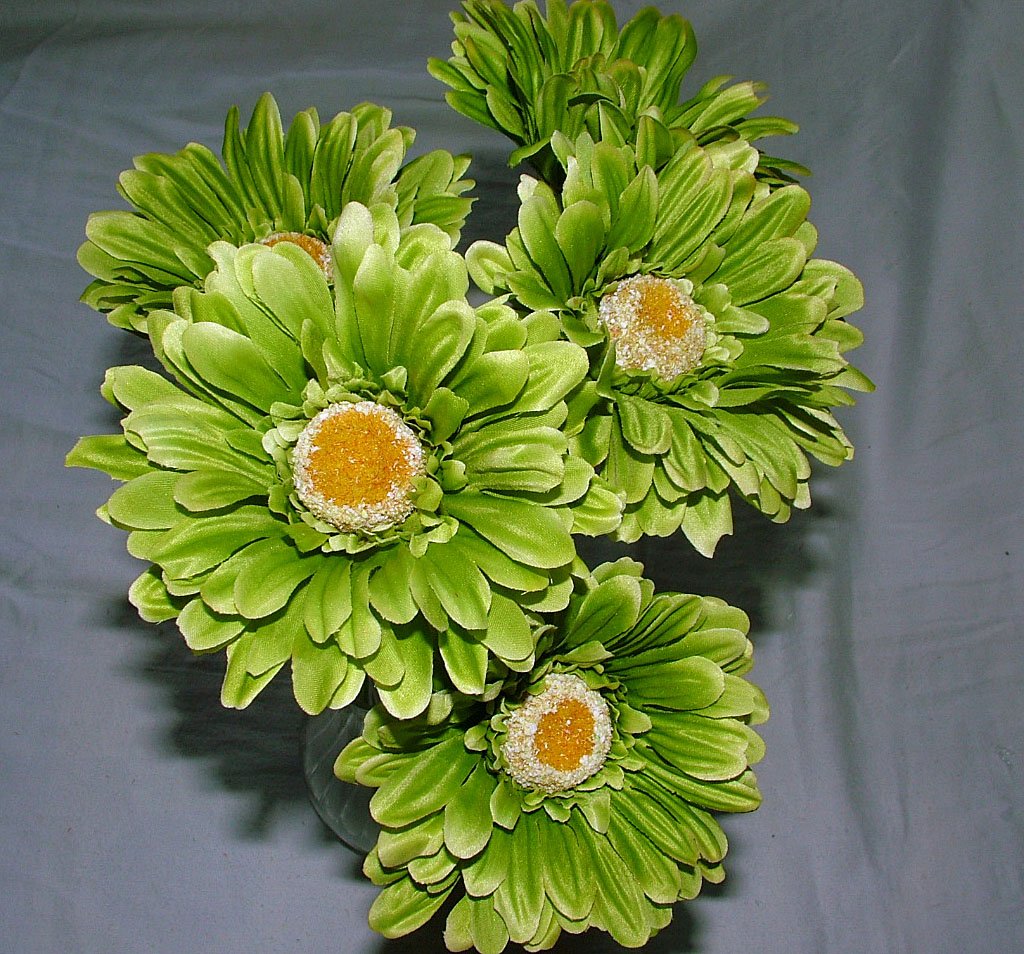 6 x Artificial Single Stem Lime Green Gerbera with Big Bloom - very dramatic - home garden