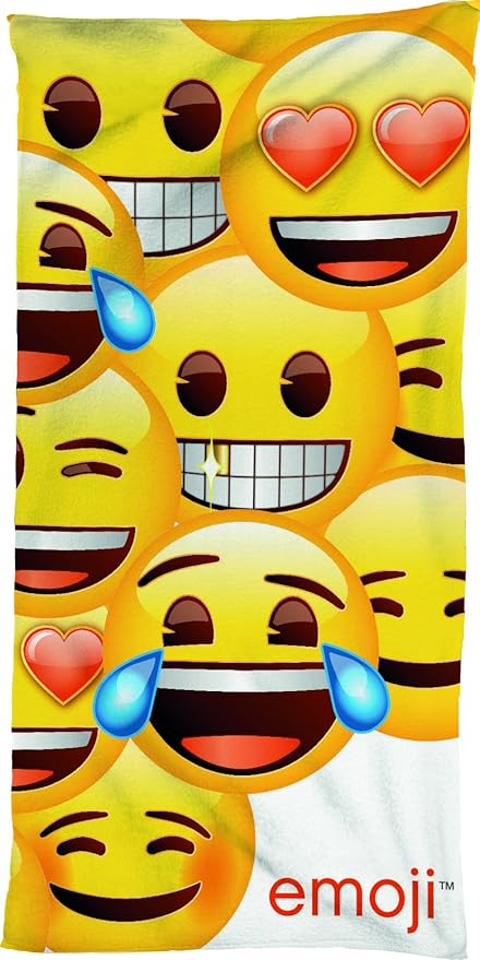 BERONAGE Emojie Badetuch Smiley 75 cm x 150 cm - 100% Baumwolle Strandtuch/Standlanken/Handtuch/Saunatuch/Badelaken - Emojis 