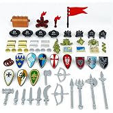 Medieval Knight Weapons Pack Accessories Set, Building Block Toy Armor Helmet Shield Bow Arrow Designed for Mini Figures, Compatible with Lego Parts and Pieces