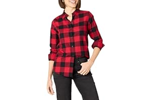 鶹 Essentials Womens Long-Sleeve Classic-Fit Lightweight Plaid Flannel ShirtShirt