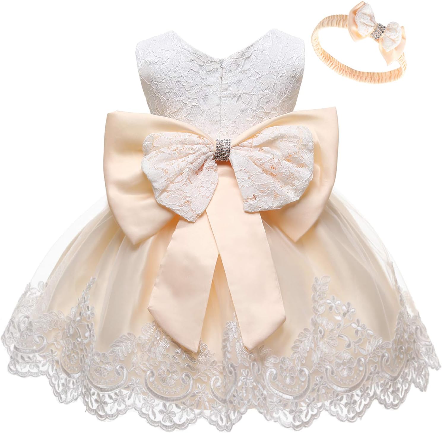 Baby Girls Lace Dress Bowknot Flower Dresses Wedding Pageant Baptism Christening Tutu Gown 0-24 Months
