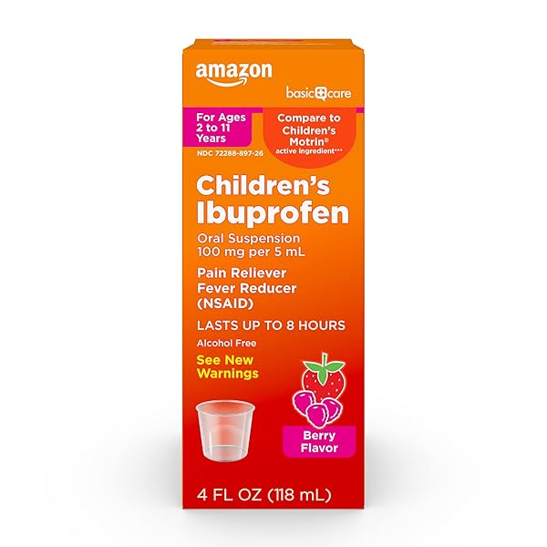 AMAZON BASIC CARE CHILDREN’S IBUPROFEN ORAL SUSPENSION 100 MG, BERRY, 4 FL OZ (PACK OF 1)