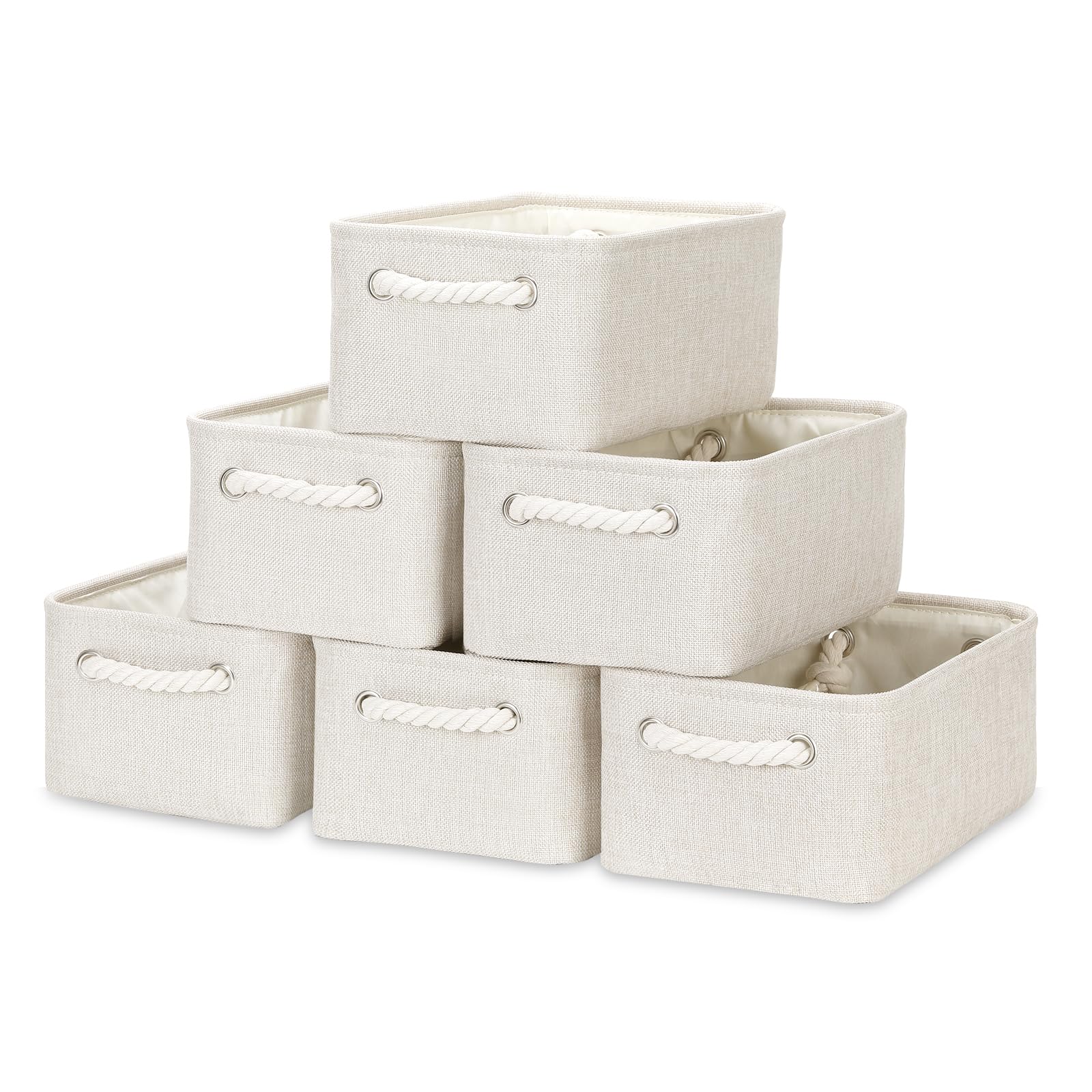 Photo 1 of Bidtakay Small Storage Baskets for Shelves Set of 6 Biege Fabric Storage Bins for Organizing Linen Collapsible Organizer for Closet Nursery Clothes Toys 11.8 X 7.8 X 5 Inches