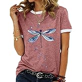 JNIFULI Women's Graphic Tees Casual Summer Funny Dragonfly Printed Short Sleeve Cute T Shirts Tops