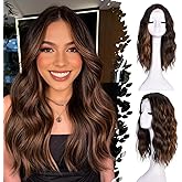 ANNISOUL Highlight Brown Short Wavy Wigs for Women 18Inch Bob Wave Wig Middle Part Synthetic Lace Front Natural Hairline Hair for Daily Party Use