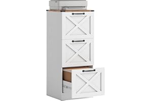 HOMCOM 3 Drawer File Cabinet with Silent Slides, Vertical Farmhouse Filing Cabinet with Adjustable Hanging Rails, Fits Letter