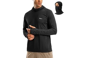 Pudolla Men's Sun Protection Hoodie UPF 50+ Fishing Hiking Shirt UV Shirts with Mask for Men Long Sleeve Lightweight
