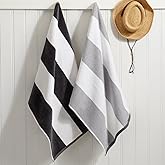 Loon & Lake Sand Resistant Beach Towels | Waffle Weave Reverse to Plush Velour Block Stripe | Oversized 40" x 70" | Crafted from 100% Combed Cotton | Wolfeboro Collection - Grey