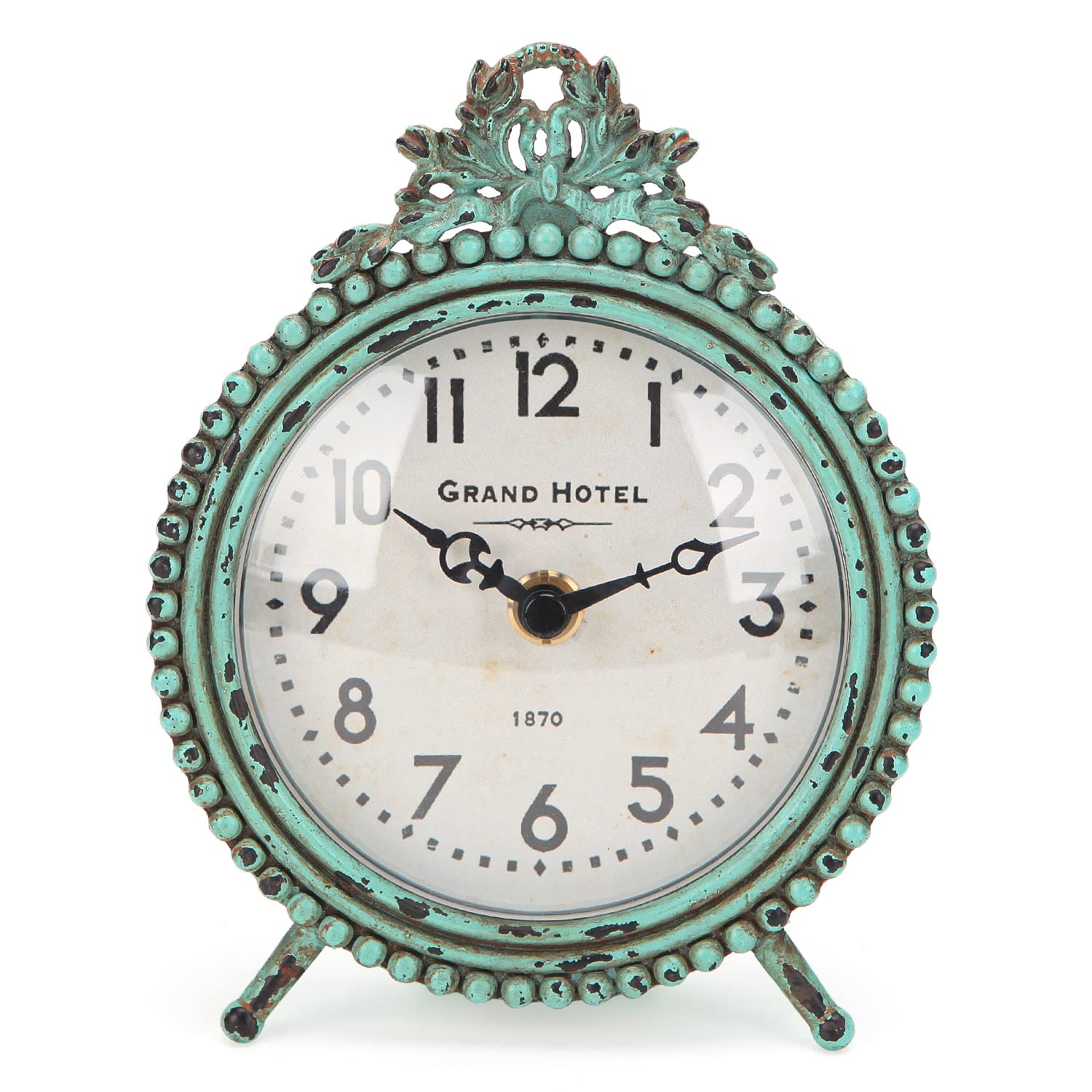 Photo 1 of NIKKY HOME Antique Table Clock Silent Non-Ticking, Small Shelf Desk Top Clock Battery Operated Rustic Distressed Design, Shabby Chic Home Decor for Fireplace Mantel, Desktop, Countertop- Green