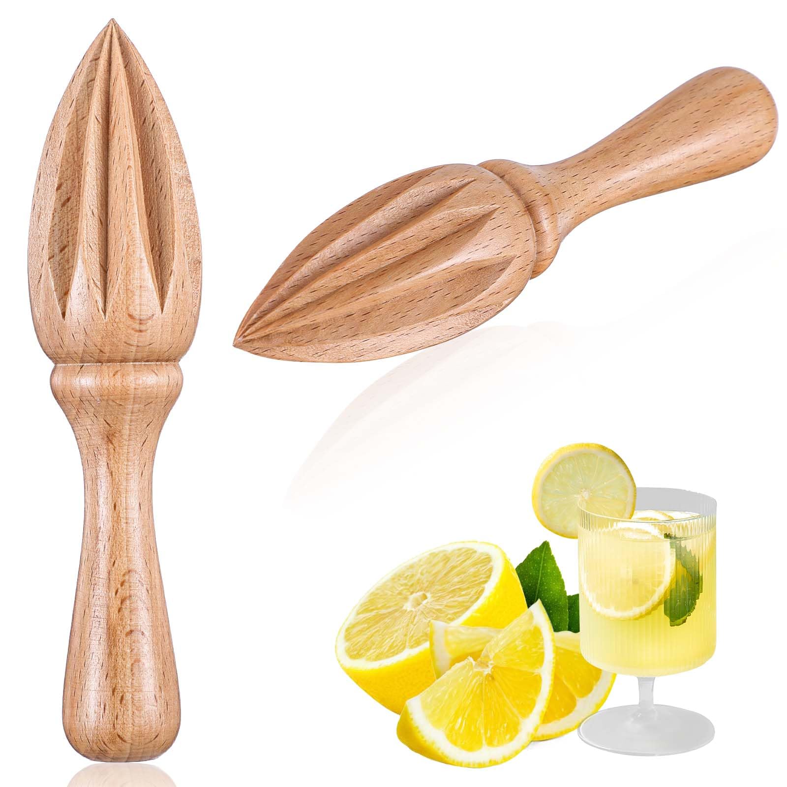COMNICO 2 Pcs Wooden Citrus Reamer Wood Handheld Hand Citrus Lemon Juicer Easy to Hold Kitchen Juicing Tool Manual Fruit Orange Lime Lemon Juice Reamer Extractor for Daily Home Bar Cafe Restaurant Use