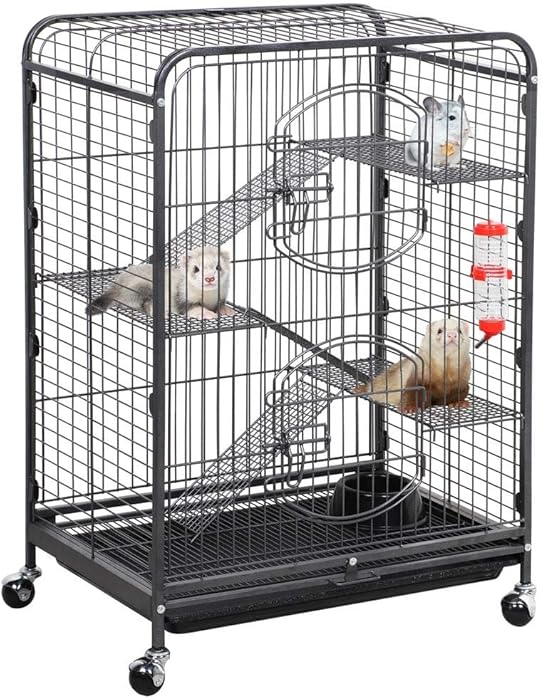Yaheetech 37/52-inch Metal Ferret Chinchilla Cage Indoor Outdoor Small Animals Hutch with 2 Front Doors/3 Front Doors/Feeder/Wheels for Squirrel Sugar Glider