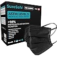 SureSafe 100 PCS ASTM Level-3 Masks Disposable, Black face mask, Medical mask, Disposable Masks with Earloops, dust mask
