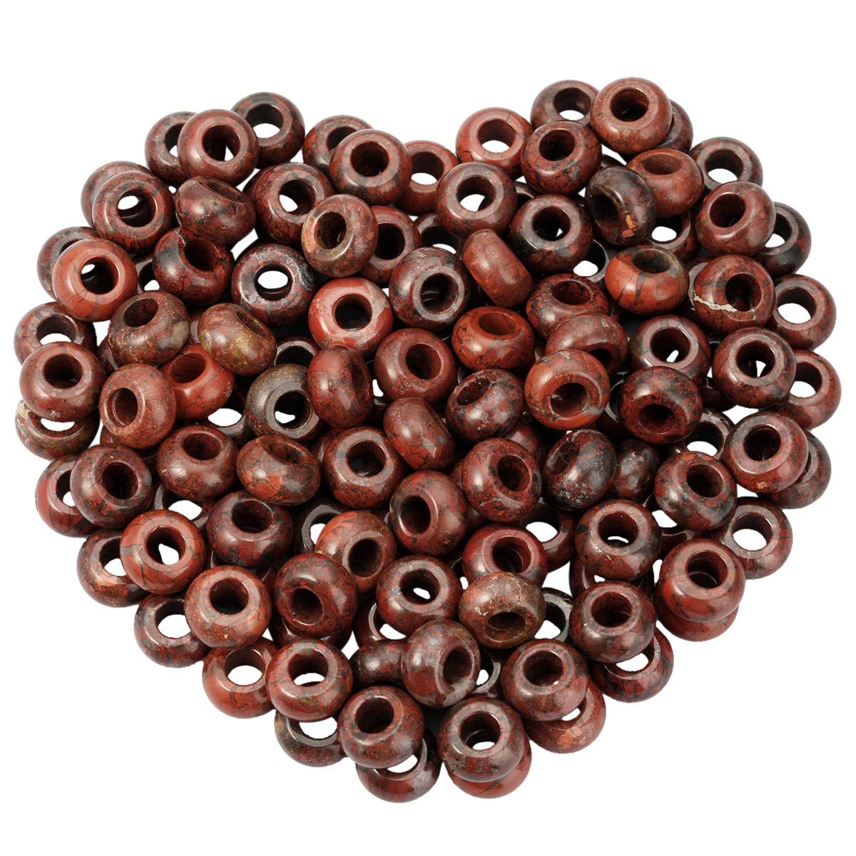 mookaitedecor 20pcs 14mm Natural Red Jasper Round Large Hole Gemstone Beads for Jewellery Making, 6mm Hole Loose Rondelle Crystal Stone Beads for Crafting European Bracelet Macrame DIY Projects