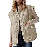 Cicy Bell Womens Puffer Quilted Vest Lightweight Stand Collar Cap Sleeve Jackets Button Down Padded Gilet Winter Outerwear