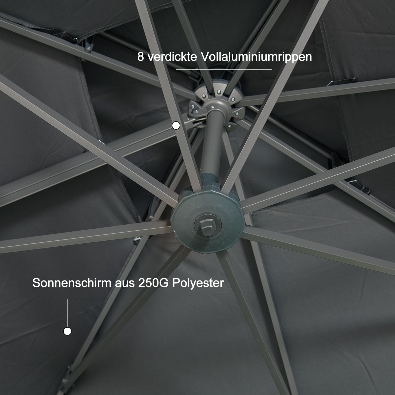 LKINBO Sonnenschirm 300 x 400 cm Rechteckig mit Ständer und Kurbel, Groß Ampelschirm Terrassenschirm 360°Drehbar Parasol Windfest Gartenschirm Wasserdicht Marktschirm für Garten Deck Outdoor, Grau 6