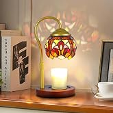 Rswardeleco Baroque Tiffany Style Candle Warmer Lamp, Adjustable Height | Rswardeleco Baroque Tiffany Style Candle Warmer Lamp, Adjustable Height Wax Melter with Timer Dimmer, Glass Shade Wood Base
