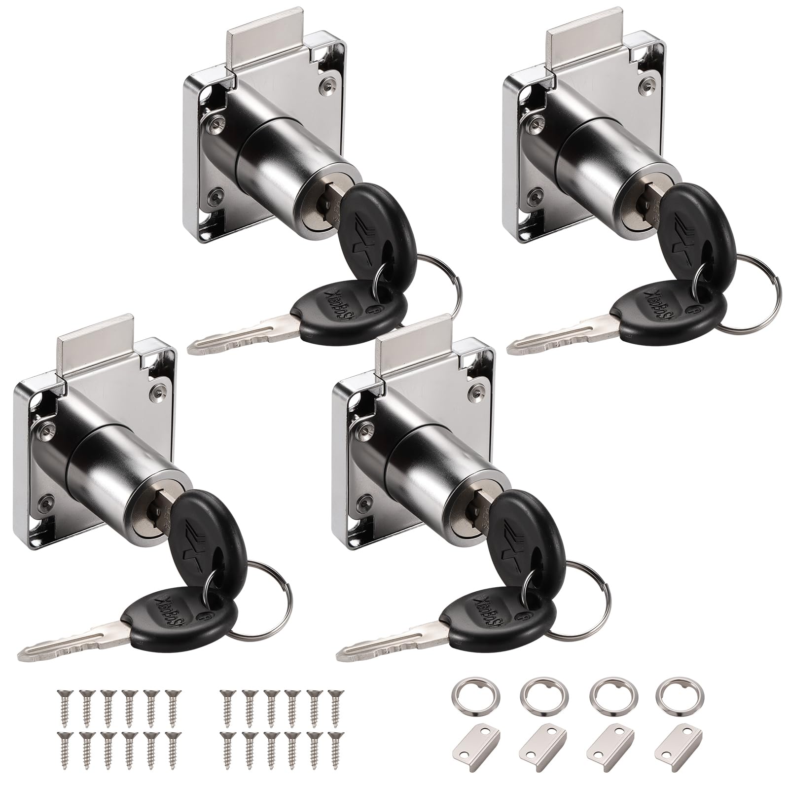 Faankiton 4PCS Cam Lock with 8 Keys, 22mm Security Cabinet Lock, Zinc Alloy Security Cupboard Drawer Lock for Cupboard, Furniture, Cabinet, Mailbox, Drawer (Silver)