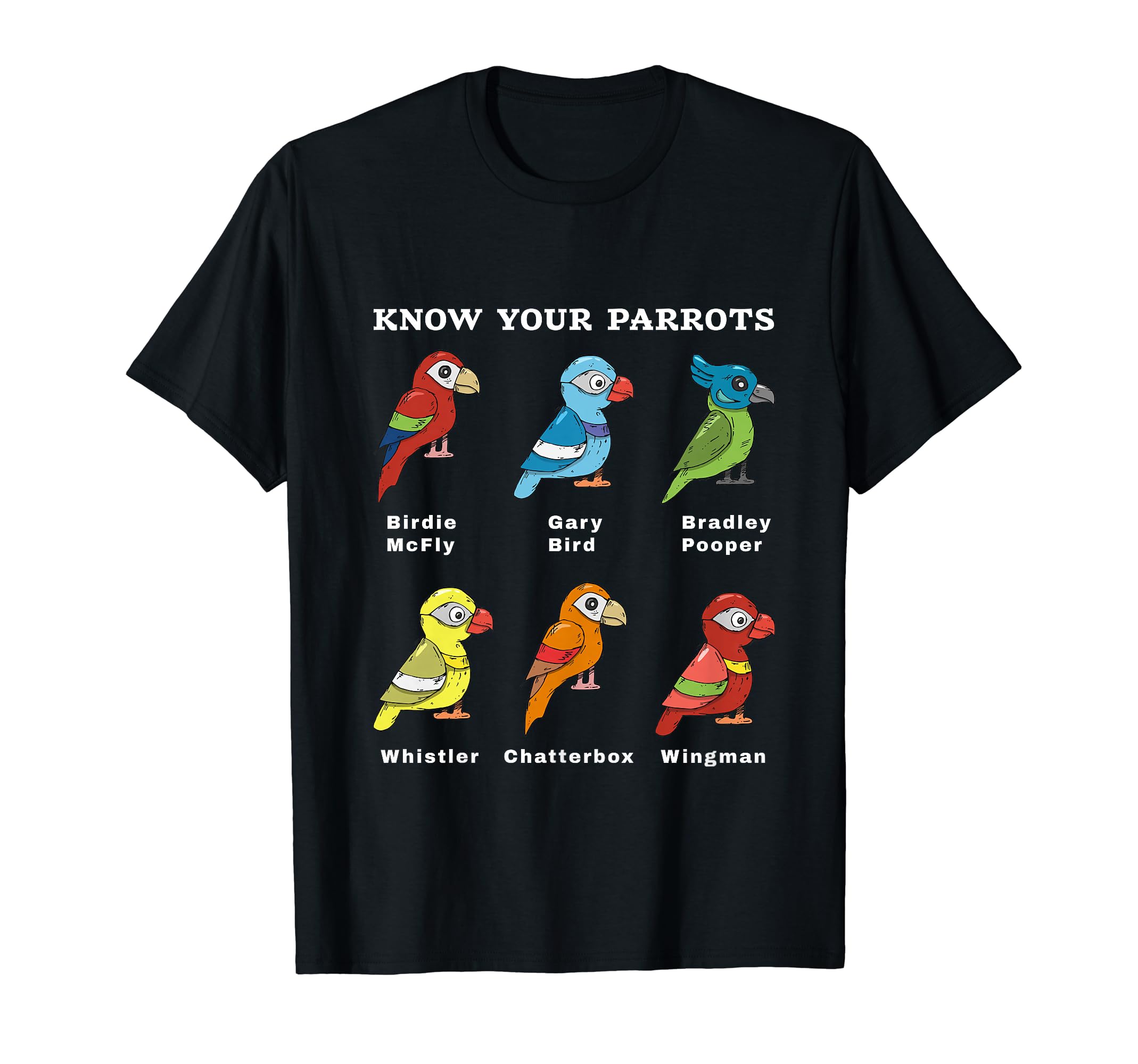 Know Your Parrots Funny Names Parakeet Cockatiel Quaker Joke T-Shirt