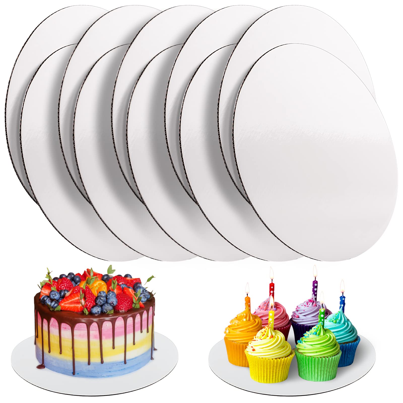 Photo 1 of 10 Pcs Cake Boards, White Cake Boards 10 inch Round, Food-Graded Cardboard Cake Rounds Cake Base, Waterproof and Oil-Proof for Cake DIY, Dessert and Crafts Display(White)