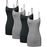 Sugar Sunday Women's Long Cotton Camisole Spaghetti Strap Tank Top | 95% Cotton 5% Spandex Longline Basic Cami Undershirt with Adjustable Straps