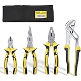 DOWELL Pliers Set 4 Pieces with Storage Pouch Plier Set 8-Inch Long Nose Pliers 8-Inch Linesman Pliers 6-Inch Diagonal Pliers