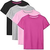 HoeVou 4 Pack Girls Shirts Cotton Short Sleeve Shirts for Girls Kids T-Shirts Tees Summer Tops