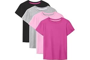 HoeVou 4 Pack Girls Shirts Cotton Short Sleeve Shirts for Girls Kids T-Shirts Tees Summer Tops