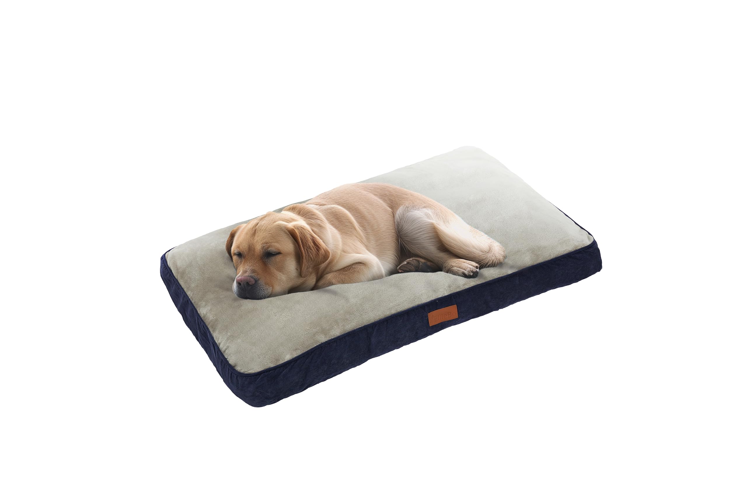 Ellie-Bo Large Dog Bed for 36-inch Dog Cage/Crate - Blue Corduroy/Grey FauxFur