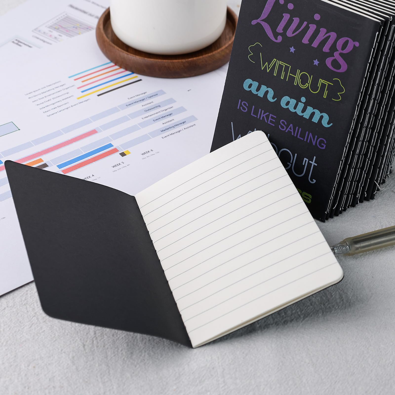 HEYPLACE 24PCS Motivational Pocket Notebooks, Inspirational Pocket Ruled Notepads 3.5 x 5 Inch Black Lined Journal Notebooks 16 Sheets/32 Pages