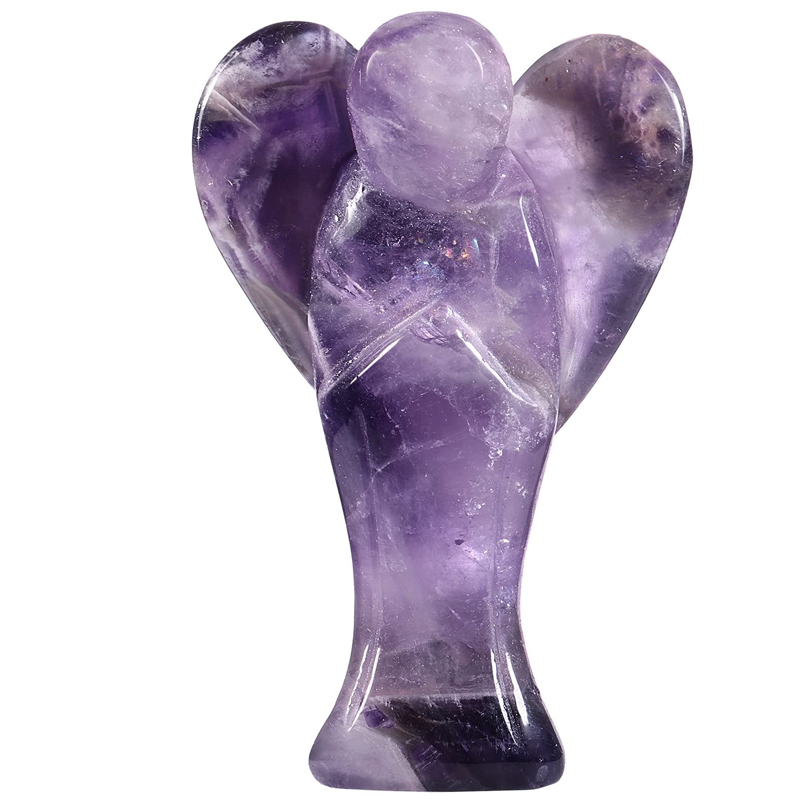 Nupuyai 3" Amethyst Guardian Love Heart Crystal Angel Statue, Carved Pocket Angel Figurine Spiritual Healing Stone Ornament for Home Office Decor