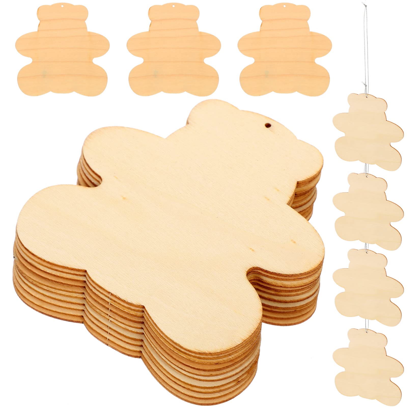 STOBOK Wooden Craft Bears 50Pcs DIY Wood Slices for Crafting Painting and Christmas Decorations 4X3.7 Inch Wood Pieces for Arts and Crafts Projects