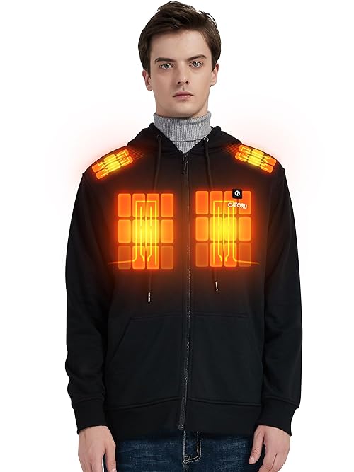 CAFORU Heated Hoodie for Men Women with 7.4V Battery Pack, Heated Sweatshirt for Outdoor Work, 5 Heating Zones