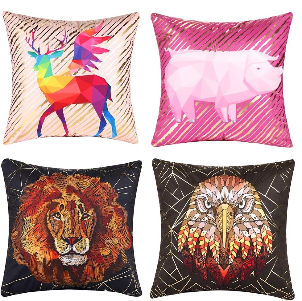 JOTOM Cushion Covers,Waist Pillow Throw Case Square Pillow Cover for Car Seat Home Sofa Decor 45 x 45cm,Set of 4 (Animals)