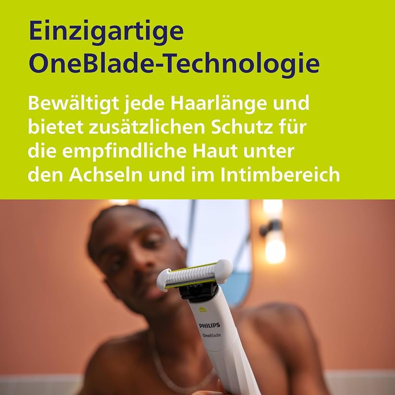 OneBlade Intimate, Intimrasur, Trimmen & Rasieren mit extra Hautschutz, Für eine gründliche und angenehme Rasur – ohne komplett glatt zu rasieren, Modell QP1924/30