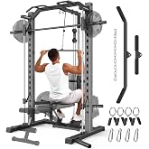 OPPSDECOR All-in-One Smith Machine for Home Gym, 1400LBS Multi-Functional Power Cage Squat Rack with LAT Pulldown System, Cable Machine &amp; Barbell Bar - Strength Training Equipment with Attachments