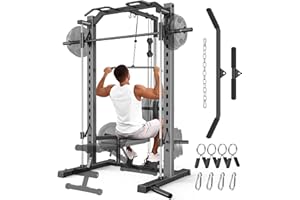 OPPSDECOR Smith Machine Power Rack for Home Gym - All-in-One Power Cage Squat Rack with LAT Pulldown, Cable Machine & Barbell Bar - Multi-Functional Strength Training Equipment