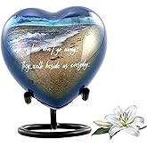 Footprints Heart Keepsake Urn - Footprints Mini Cremation Urn for Ashes - Miniature Beach Sharing Urns - Memorial Blue Beach Urn with Dispaly Stand, Premium Box & Velvet Bag (Heart Keepsake)