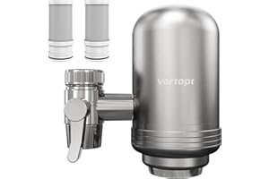 Vortopt Stainless Steel Faucet Water Filter for Sink - 500 Gallons Water Purifier for Faucet - Mount Tap Water Filtration System for Kitchen,Tub, Reduces Lead, Chlorine & Bad Taste, T2(2 Filters)