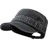 Gvatasz Army Cap Short Brim Hats for Men Denim Cotton Flat Top Baseball Cap Casual Umpire Cadet Cap Military Hat