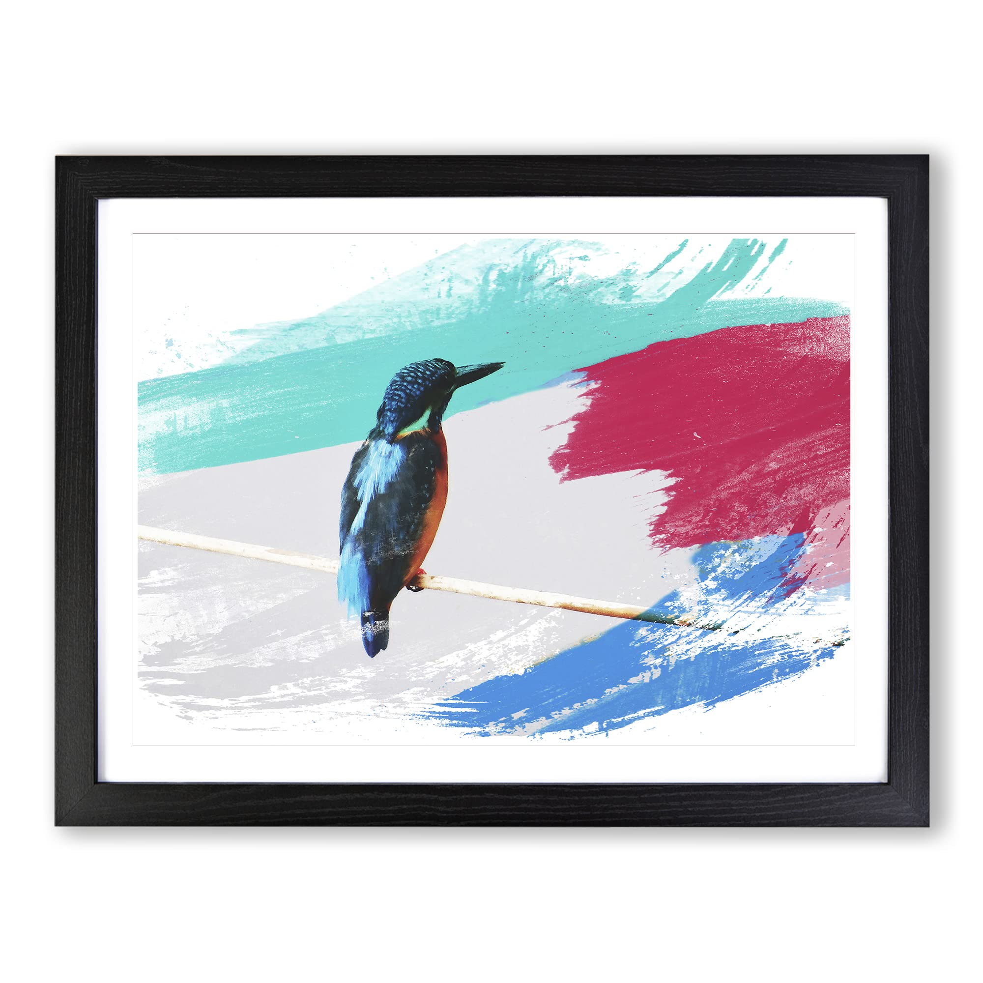 Kingfisher 2 V2 Modern Framed Print | A4 Black Framed Wall Art | Ready to Hang | Modern Nature Picture | Living Room Bedroom Lounge Office