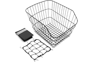 ANZOME Rear Bike Basket, Waterproof Metal Wire Bicycle Basket with Adjustable Cargo Net and Waterproof Rainproof Cover Fits to Most Rear Bike Racks