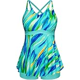 Hanna Nikole Women Plus Size Tankini Swimsuit Two Piece Bathing Suit Cross Back Cutout Flowy Swim Top with Boy Shorts