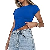 PRIMODA Women's Short Sleeve Slim Fitted Tee Shirt Top Basic Casual Crew Neck Workout Crop Top