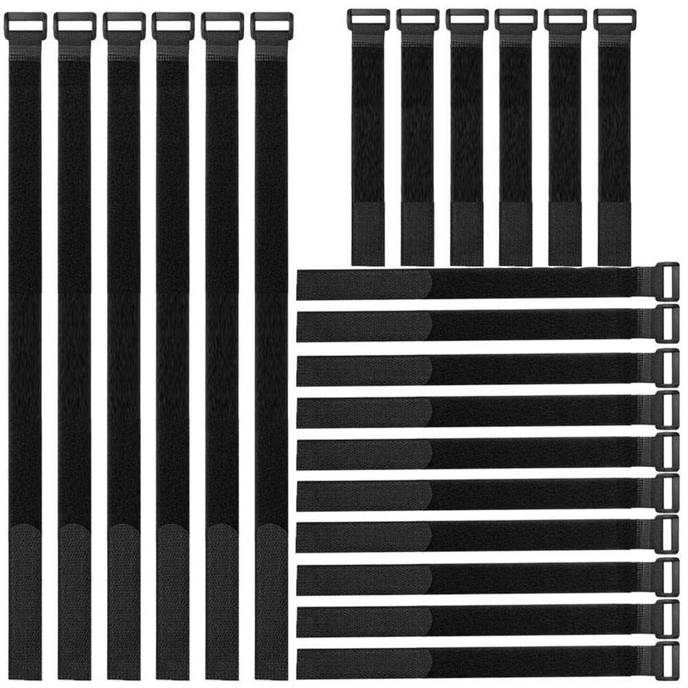 Gebildet 22pcs Assorted Black Fastening Cable Ties, 20cm /40cm /60cm Reusable Cable Strap, Adjustable Wire Management Ties, Hook and Loop Wrap Strap for PC Computer Electronics — image 1