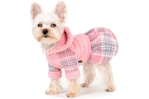 YIKEYO Dog Hooded Sweater Dress for Small Medium Dogs Girl, Pink Winter Warm Fleece Female Dog Clothes, Fuzzy Dog Hoodies,Pet Coat Outfit,Cat Apparel,Size Large