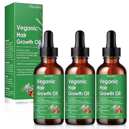 Hair Growth Oil with Rosemary Castor Oil Vegan Strengthening Formula for Thinning Hair Regrowth Treatment in Natural Vegan Hair Serum to Nourish Scalp Stimulate Follicles 3PCS for Man and Women