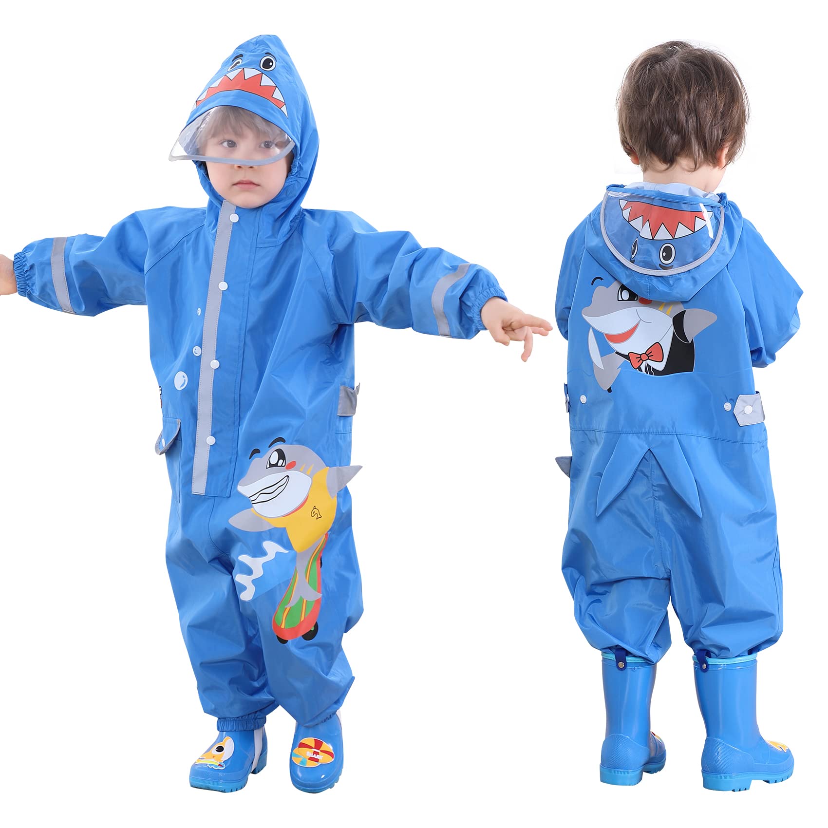 Photo 1 of SSAWcasa Toddler Rain Suit, Muddy Play Buddies Kids Waterproof One Piece Hoodie Rain Jacket Coat Poncho Gear Coverall Baby Girl Boy SIZE: L